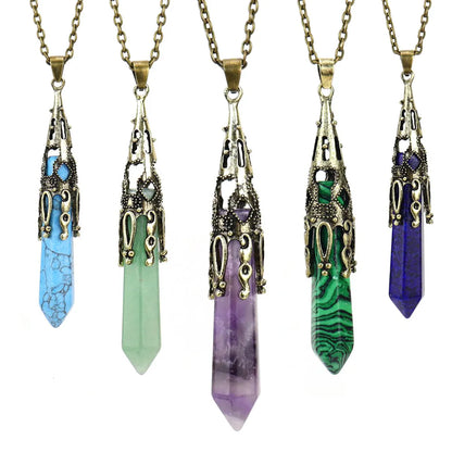 Casual Simple Style Hexagon Prism Crystal Agate Pendant Necklace Long Necklace In Bulk