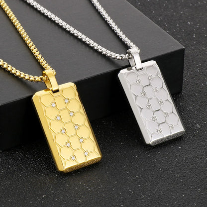 Casual Simple Style Hexagon Rectangle Stainless Steel Plating Inlay Rhinestones 18k Gold Plated Women's Pendant Necklace