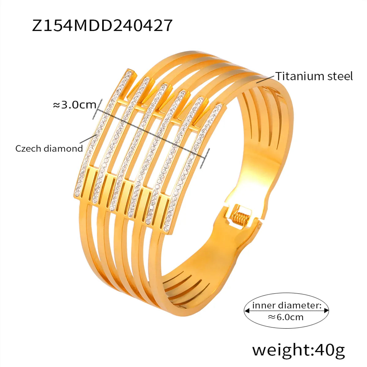 Casual Simple Style Hexagon Round Titanium Steel 18K Gold Plated Rhinestones Bangle In Bulk