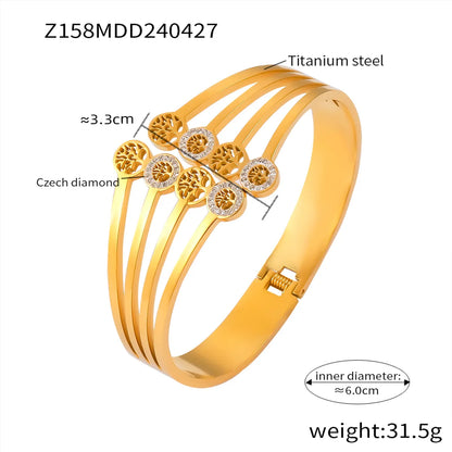 Casual Simple Style Hexagon Round Titanium Steel 18K Gold Plated Rhinestones Bangle In Bulk