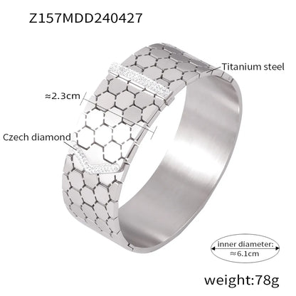 Casual Simple Style Hexagon Round Titanium Steel 18K Gold Plated Rhinestones Bangle In Bulk