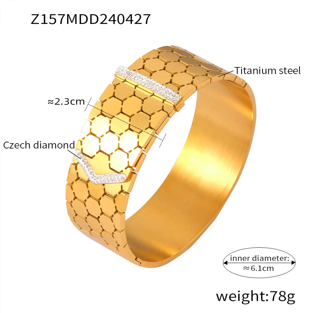 Casual Simple Style Hexagon Round Titanium Steel 18K Gold Plated Rhinestones Bangle In Bulk