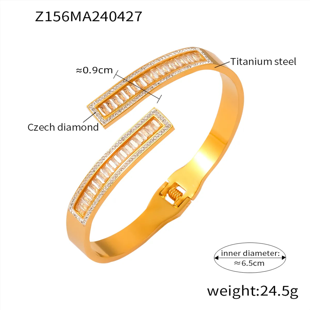 Casual Simple Style Hexagon Round Titanium Steel 18K Gold Plated Rhinestones Bangle In Bulk