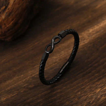 Casual Simple Style Infinity 304 Stainless Steel Pu Leather Plating Braid Unisex Wristband