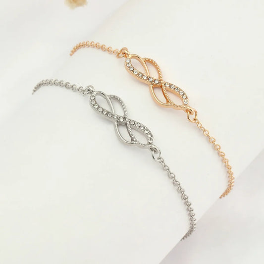 Casual Simple Style Infinity Alloy Hollow Out Inlay Rhinestones Women'S Anklet