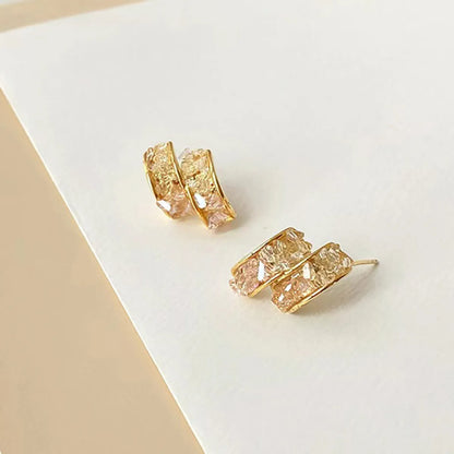 Casual Simple Style Irregular Gradient Color Artificial Crystal Metal Women's Ear Studs