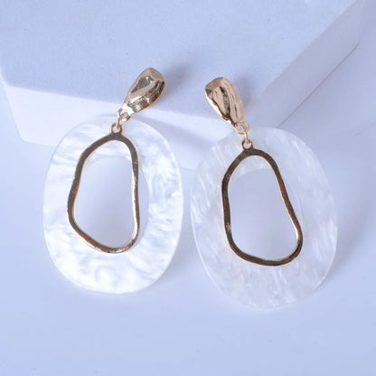 Casual Simple Style Irregular Oval Arylic Alloy Plating Hollow Out Women's Drop Earrings