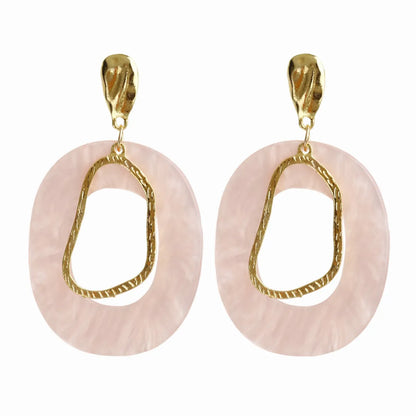 Casual Simple Style Irregular Oval Arylic Alloy Plating Hollow Out Women's Drop Earrings