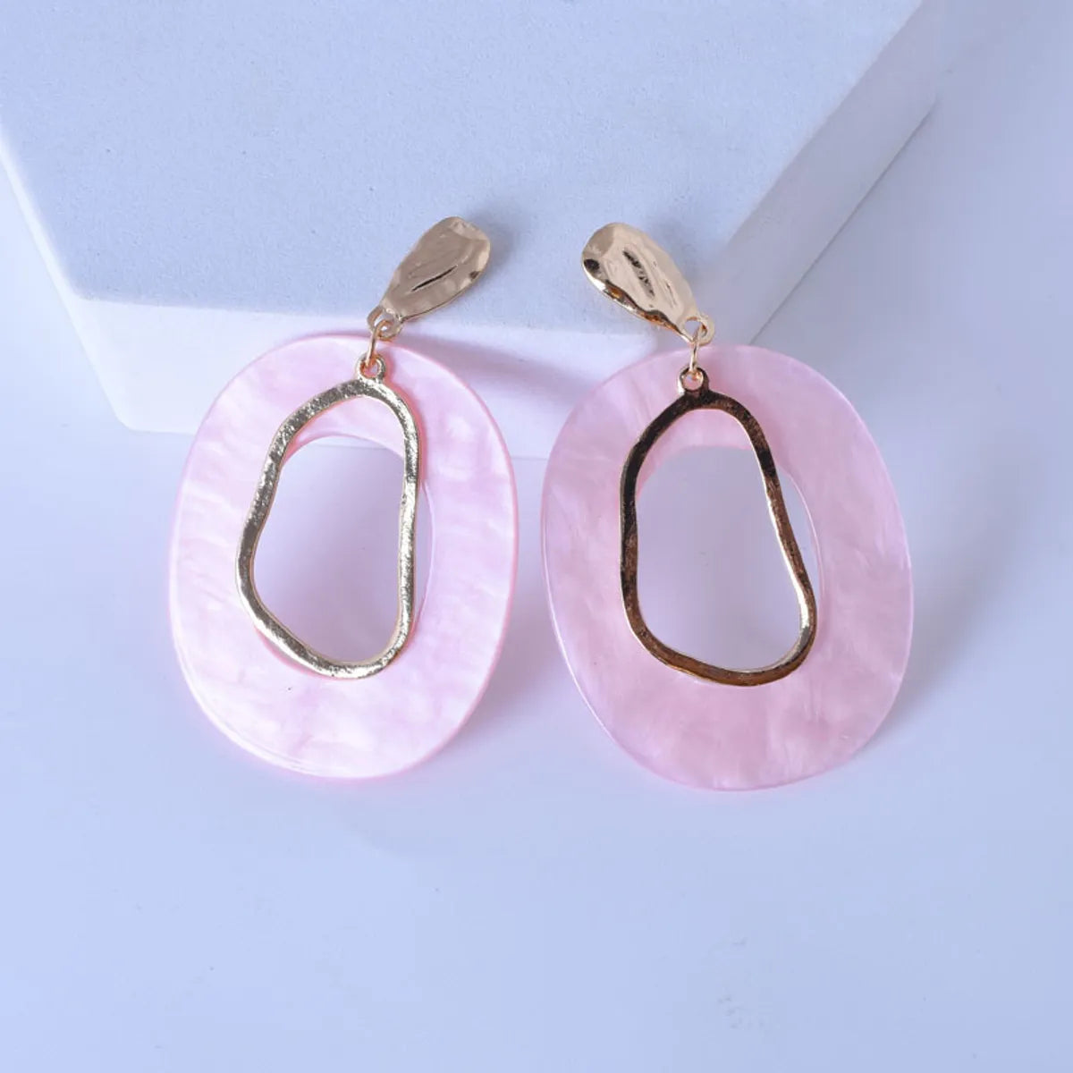 Casual Simple Style Irregular Oval Arylic Alloy Plating Hollow Out Women's Drop Earrings