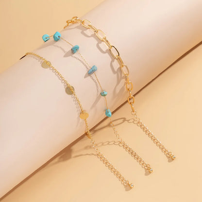 Casual Simple Style Irregular Turquoise Iron Copper Women's Anklet