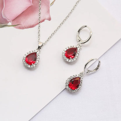 Casual Simple Style Korean Style Round Water Droplets Copper Inlay Zircon Earrings Necklace