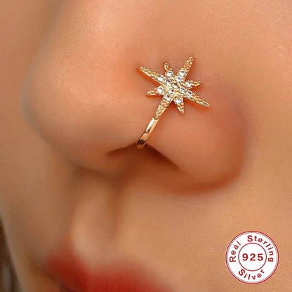 1 Piece Nose Rings & Studs Casual Simple Style Leaf Flower Fish Tail Sterling Silver Inlay Zircon White Gold Plated Gold Plated