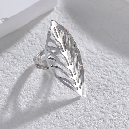 Casual Simple Style Leaves Stainless Steel Plating Hollow Out 14k Gold Plated Open Rings