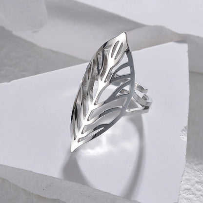 Casual Simple Style Leaves Stainless Steel Plating Hollow Out 14k Gold Plated Open Rings