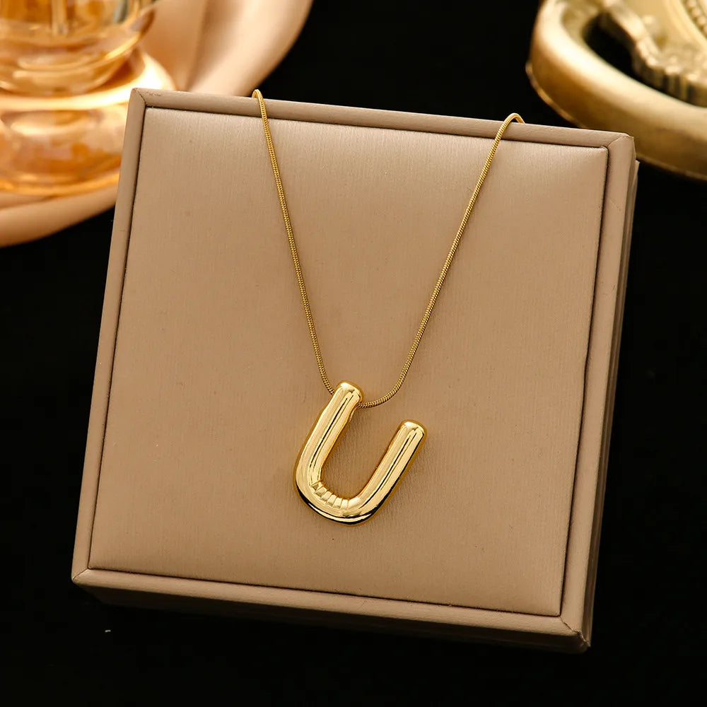 Casual Simple Style Letter 304 Stainless Steel 18K Gold Plated Women'S Pendant Necklace