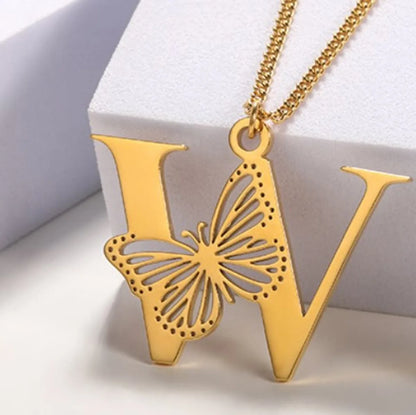 Casual Simple Style Letter Butterfly Stainless Steel Plating Hollow Out 18k Gold Plated Pendant Necklace