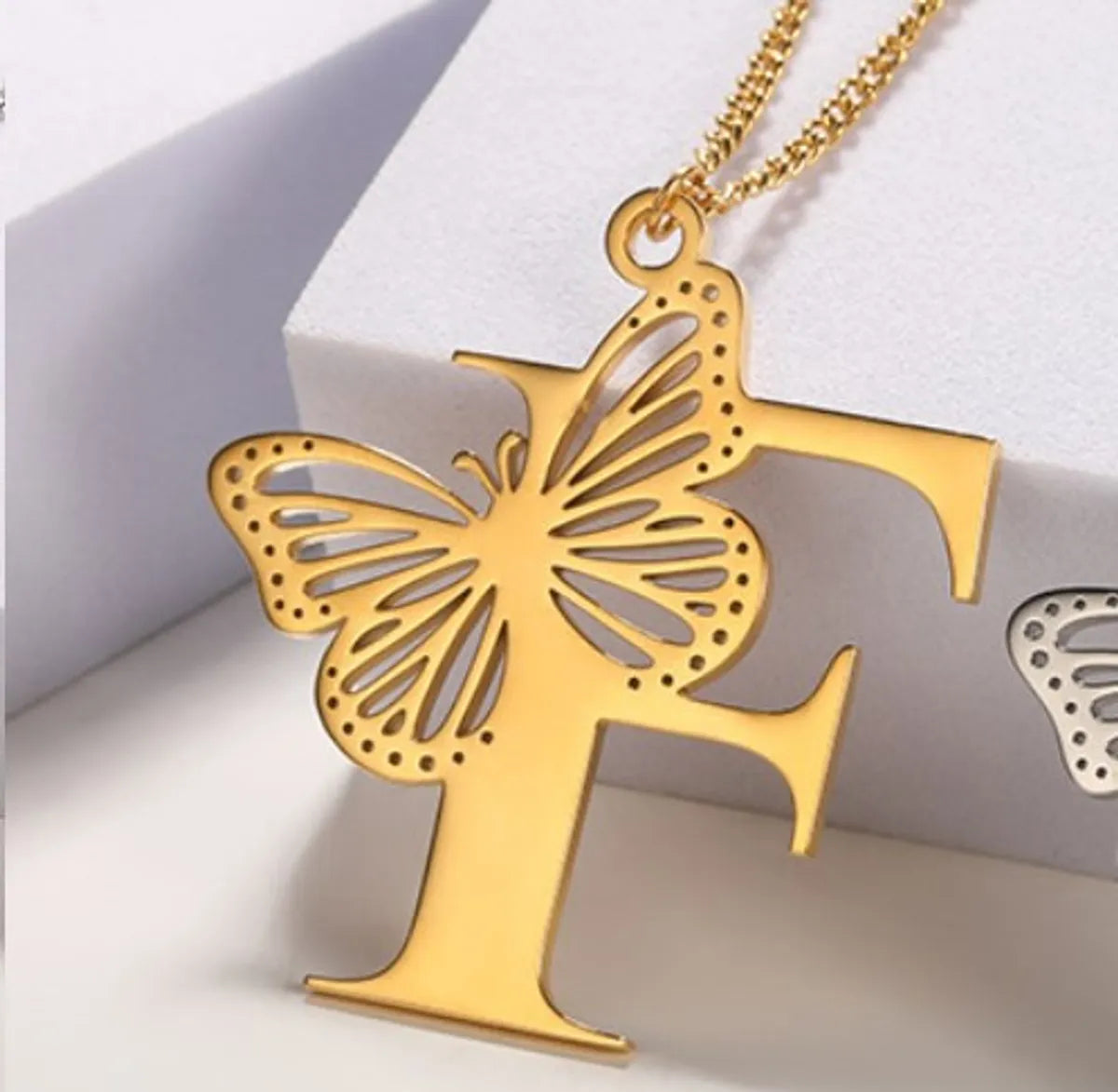 Casual Simple Style Letter Butterfly Stainless Steel Plating Hollow Out 18k Gold Plated Pendant Necklace