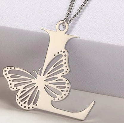 Casual Simple Style Letter Butterfly Stainless Steel Plating Hollow Out 18k Gold Plated Pendant Necklace