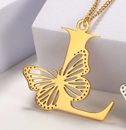 Casual Simple Style Letter Butterfly Stainless Steel Plating Hollow Out 18k Gold Plated Pendant Necklace