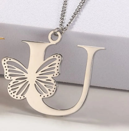 Casual Simple Style Letter Butterfly Stainless Steel Plating Hollow Out 18k Gold Plated Pendant Necklace