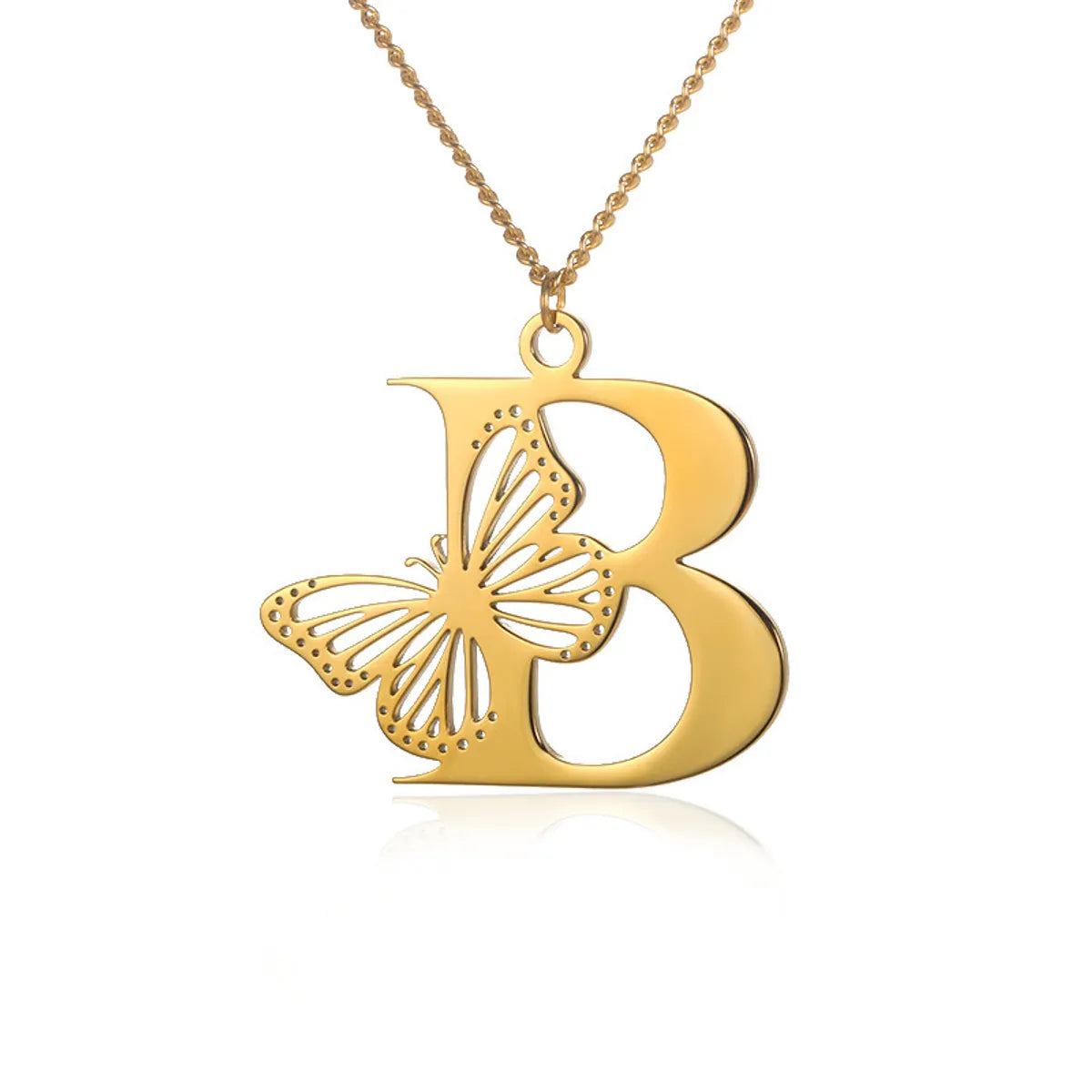 Casual Simple Style Letter Butterfly Stainless Steel Plating Hollow Out 18k Gold Plated Pendant Necklace