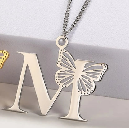 Casual Simple Style Letter Butterfly Stainless Steel Plating Hollow Out 18k Gold Plated Pendant Necklace