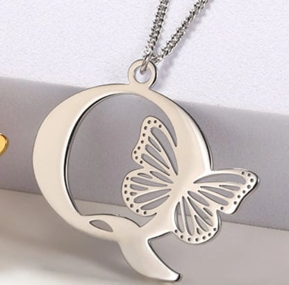 Casual Simple Style Letter Butterfly Stainless Steel Plating Hollow Out 18k Gold Plated Pendant Necklace