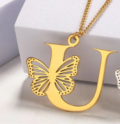 Casual Simple Style Letter Butterfly Stainless Steel Plating Hollow Out 18k Gold Plated Pendant Necklace