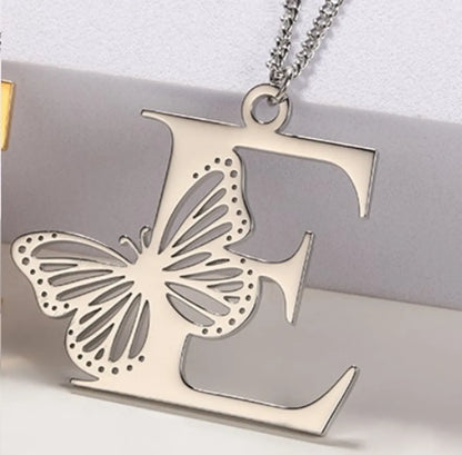 Casual Simple Style Letter Butterfly Stainless Steel Plating Hollow Out 18k Gold Plated Pendant Necklace