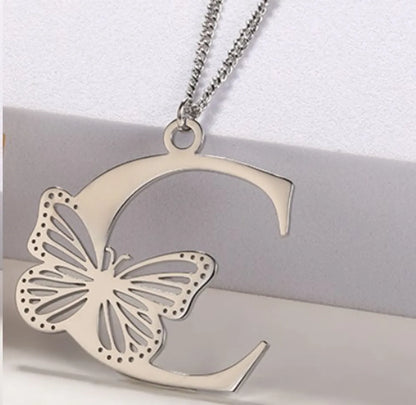 Casual Simple Style Letter Butterfly Stainless Steel Plating Hollow Out 18k Gold Plated Pendant Necklace