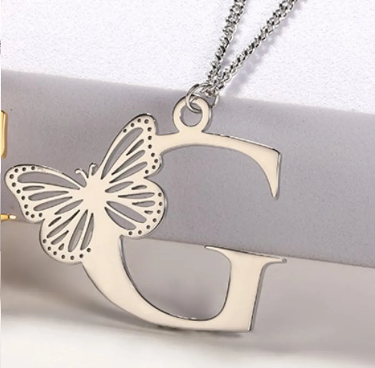 Casual Simple Style Letter Butterfly Stainless Steel Plating Hollow Out 18k Gold Plated Pendant Necklace