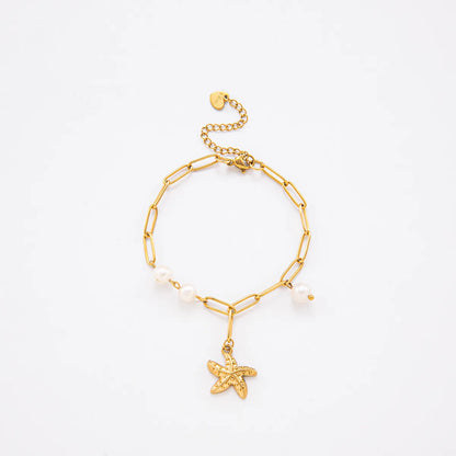 Casual Simple Style Letter Devil'S Eye Starfish 304 Stainless Steel 18K Gold Plated Zircon Bracelets In Bulk