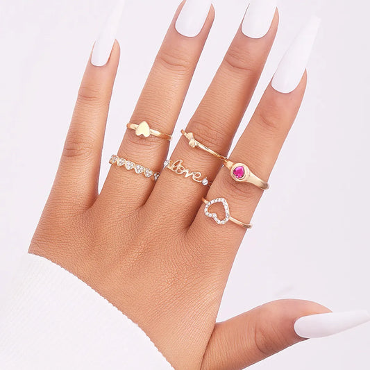 Casual Simple Style Letter Heart Shape Alloy Inlay Rhinestones Women'S Rings