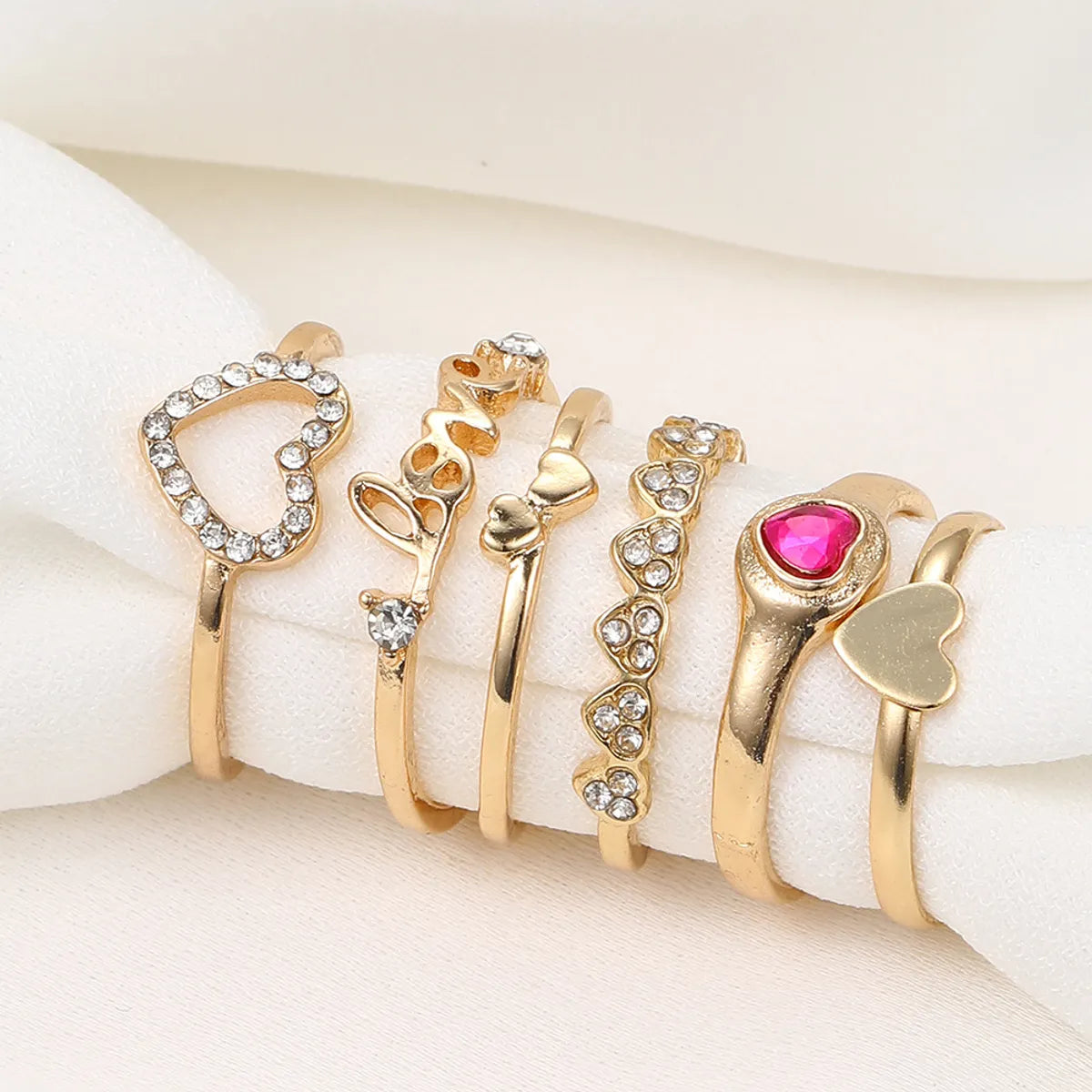 Casual Simple Style Letter Heart Shape Alloy Inlay Rhinestones Women'S Rings