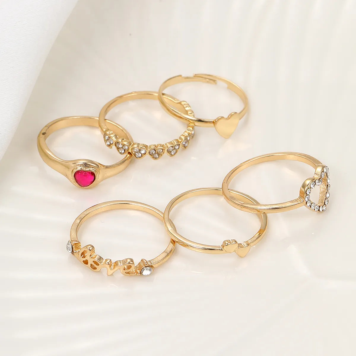 Casual Simple Style Letter Heart Shape Alloy Inlay Rhinestones Women'S Rings