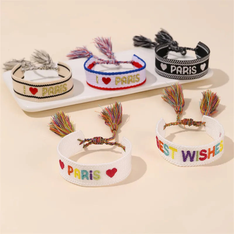 Casual Simple Style Letter Heart Shape Polyester Wholesale Drawstring Bracelets