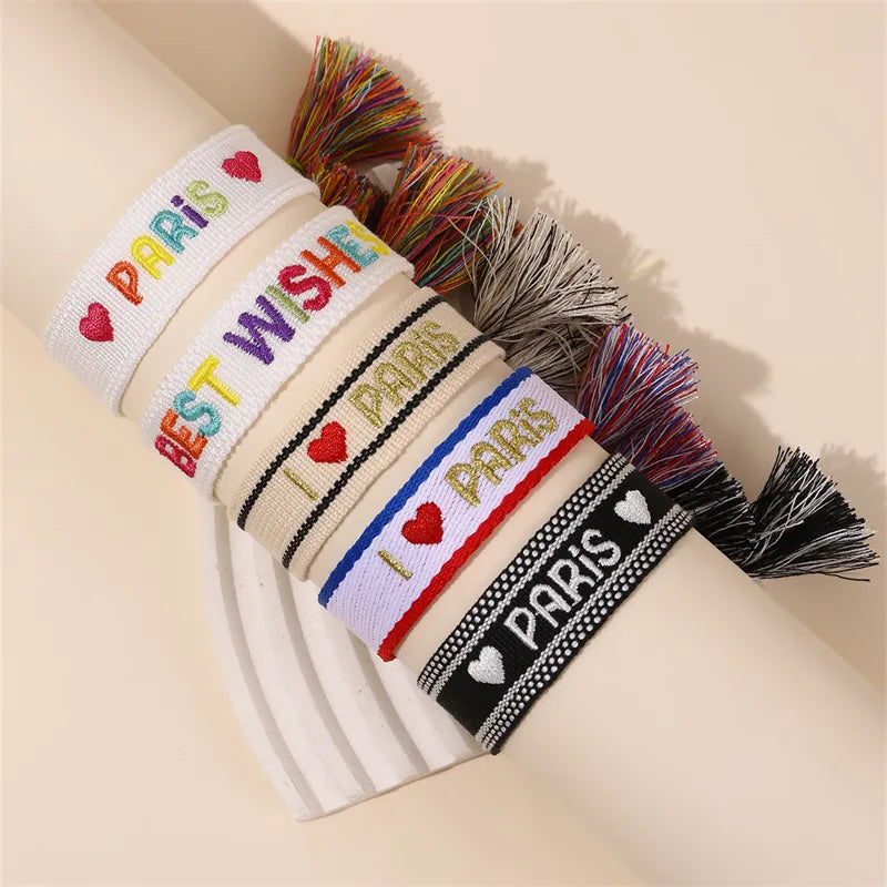 Casual Simple Style Letter Heart Shape Polyester Wholesale Drawstring Bracelets