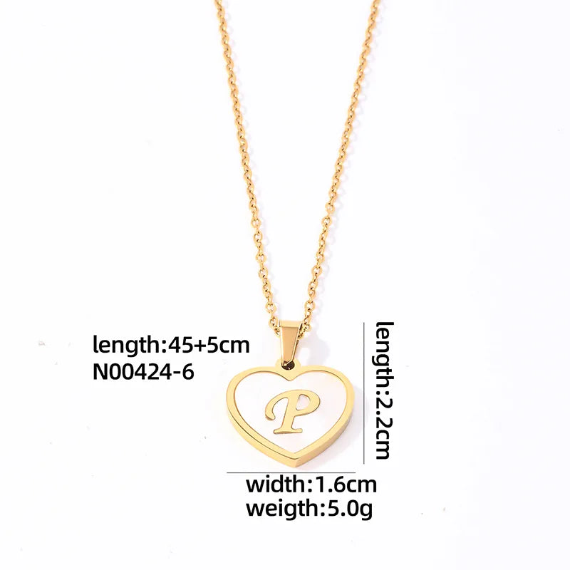 304 Stainless Steel Casual Simple Style Plating Inlay Letter Heart Shape Shell Pendant Necklace