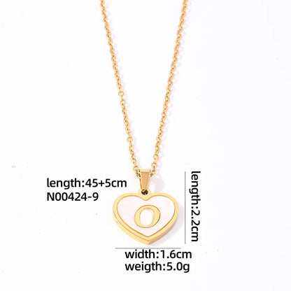 304 Stainless Steel Casual Simple Style Plating Inlay Letter Heart Shape Shell Pendant Necklace