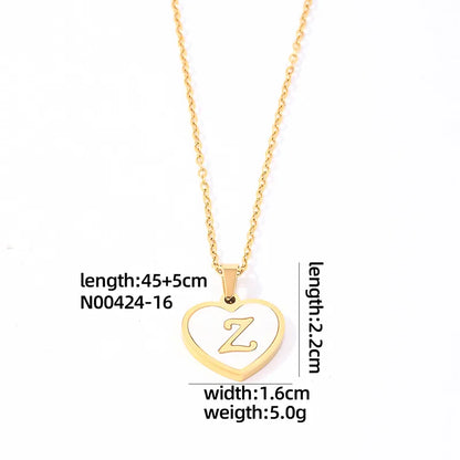 304 Stainless Steel Casual Simple Style Plating Inlay Letter Heart Shape Shell Pendant Necklace