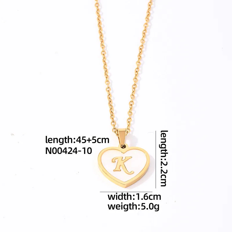 304 Stainless Steel Casual Simple Style Plating Inlay Letter Heart Shape Shell Pendant Necklace