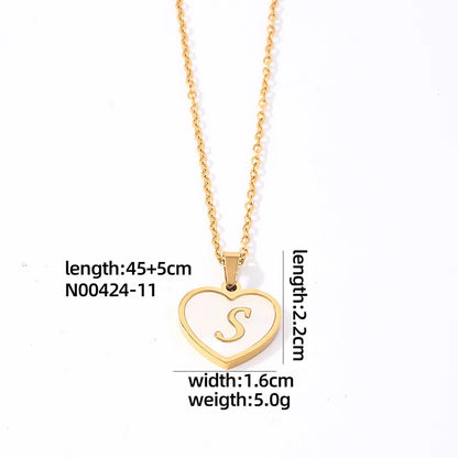 304 Stainless Steel Casual Simple Style Plating Inlay Letter Heart Shape Shell Pendant Necklace