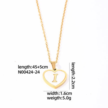 304 Stainless Steel Casual Simple Style Plating Inlay Letter Heart Shape Shell Pendant Necklace