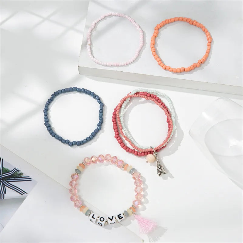 Casual Simple Style Letter Starfish Artificial Crystal Beaded Women'S Bracelets