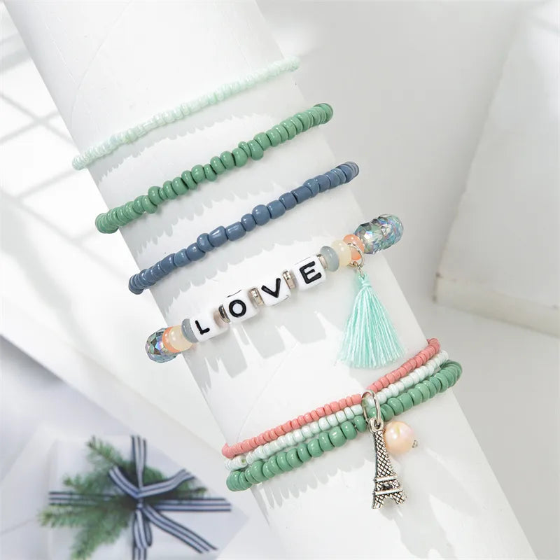 Casual Simple Style Letter Starfish Artificial Crystal Beaded Women'S Bracelets