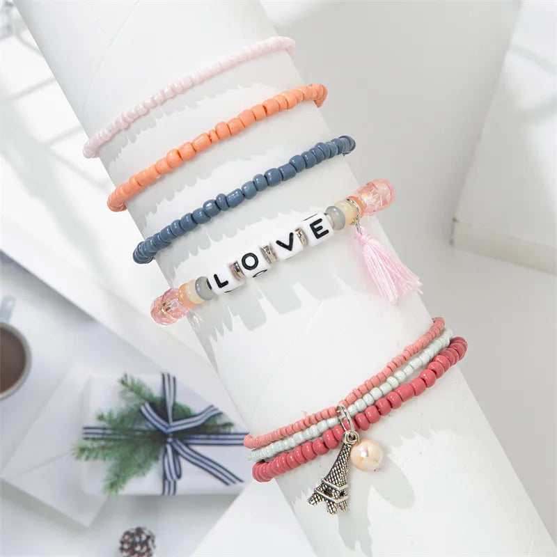 Casual Simple Style Letter Starfish Artificial Crystal Beaded Women'S Bracelets