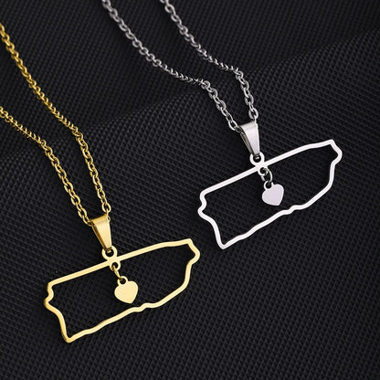 Casual Simple Style Map Heart Shape Stainless Steel Plating Hollow Out Pendant Necklace Long Necklace