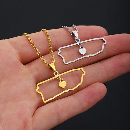 Casual Simple Style Map Heart Shape Stainless Steel Plating Hollow Out Pendant Necklace Long Necklace