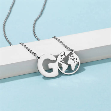 Casual Simple Style Map Letter Stainless Steel Hollow Out Pendant Necklace