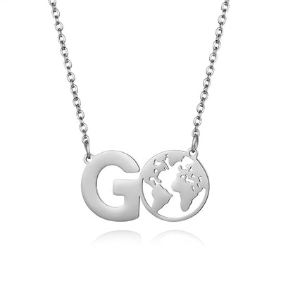 Casual Simple Style Map Letter Stainless Steel Hollow Out Pendant Necklace